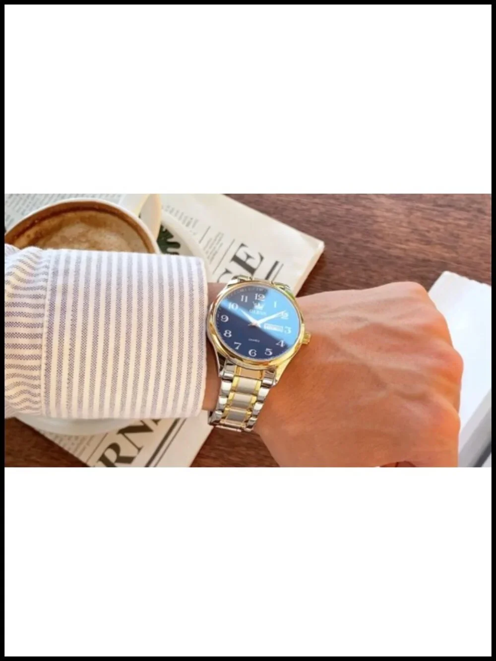 Men's Stainless Steel Analog Watch with Date Window, Classic Quartz Wrist Watch